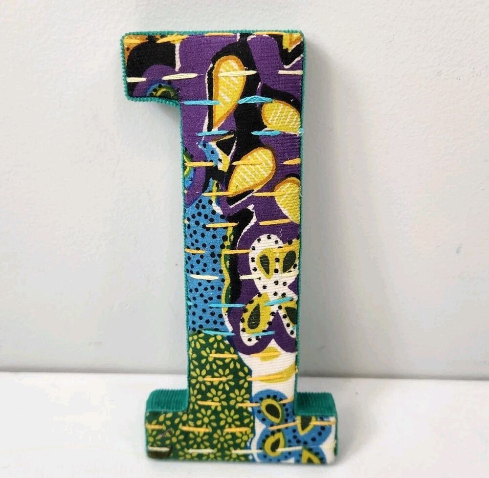Anthropologie Decorative Fabric Letter I Wall Art Green Floral Pattern 8” India
